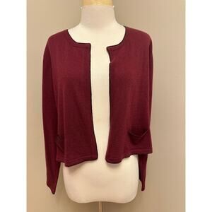 J. Jill Burgundy Sparkle Long Sleeve Open Shrug Cardigan Wool/Angora Blend Sz PL